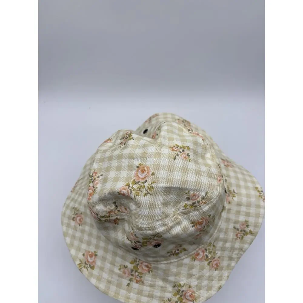 RVCA Women's Reversible Location Bucket Hat Gingham Floral Cream Pink S/M EUC